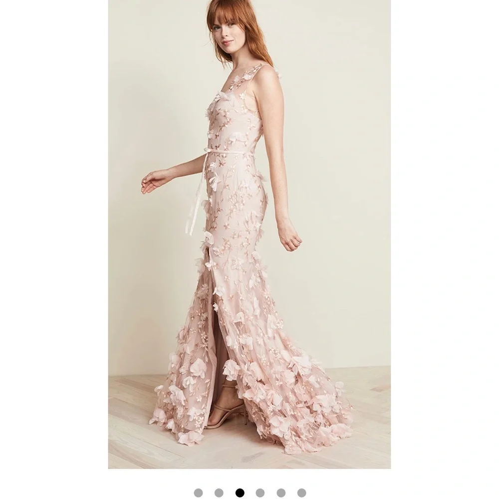 marchesa notte 3d floral embroidered dress MARCHESA NOTTE Savona 3D Floral Embroidered Gown, Dove Grey, 10